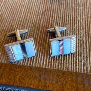 Vintage pat448868 (1891) silver tone rectangular 2 tone MOP Art Deco cuff links